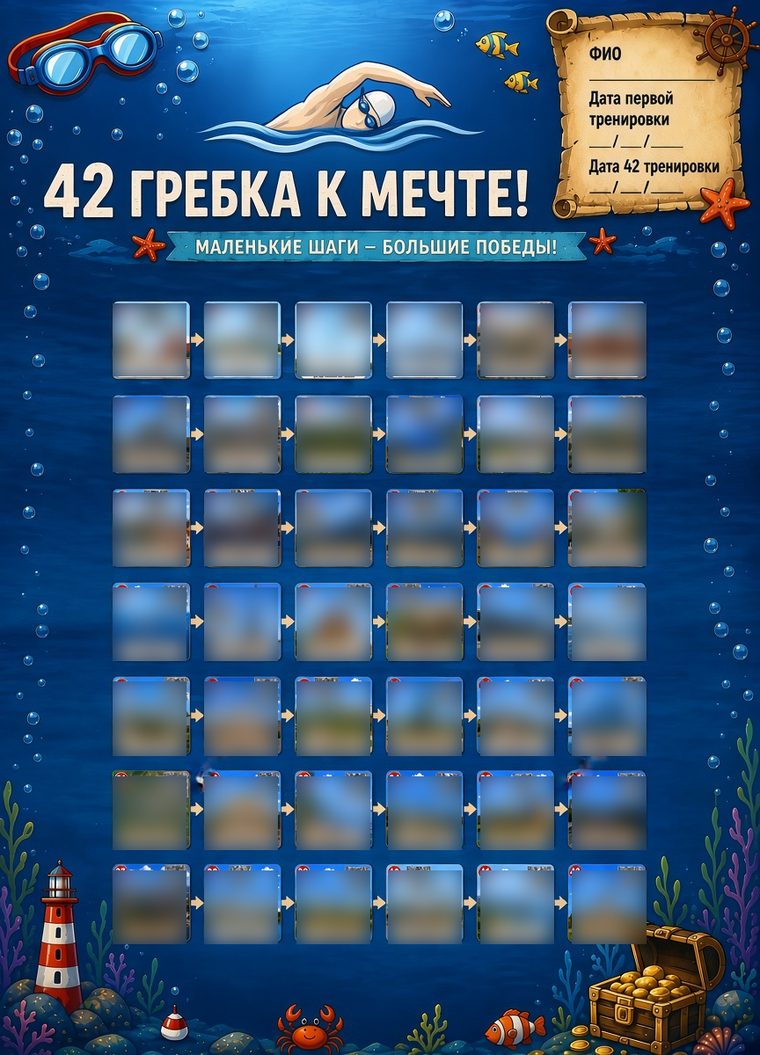 Плакат с полностью стёртыми клетками — весь маршрут из 42 точек
